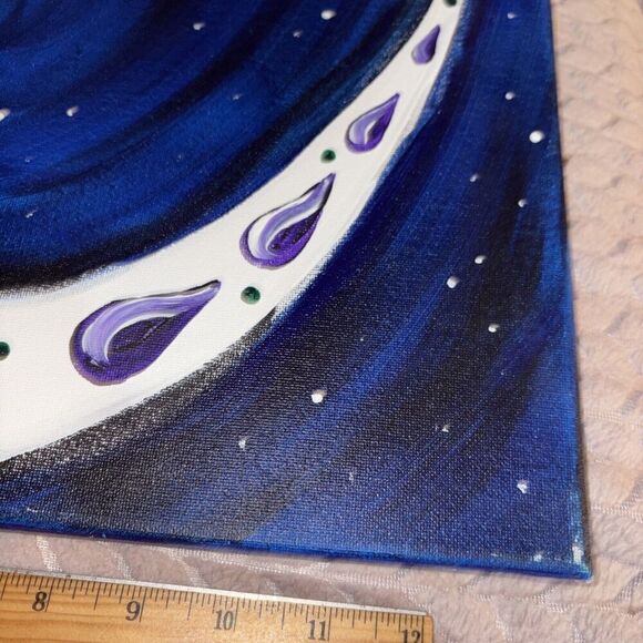 Day of The Dead Spooky Crescent Sugar Skull Moon Acrylic Painting on Canvas - Picture 4 of 10